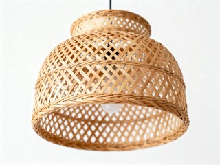 Woven Bamboo Pendant Light on White Wall
