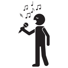 Silhouette Figure Singing with Microphone and Music Notes Graphic