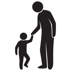 Stick Figure Father Walking Hand in Hand with Child