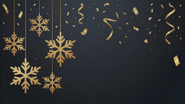 Elegant golden snowflakes and confetti celebrate winter holidays and festive occasions with a touch of luxury and joy.