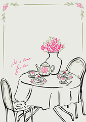 Tea party bridal shower wedding invitation template with space for text