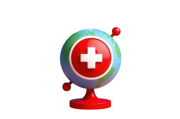 Fototapeta premium A colorful globe featuring a prominent Swiss flag design, symbolizing Switzerland's global presence.