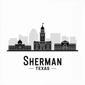 &lrm;Sherman Skyline Silhouette &mdash; A North Texas Heritage City Vector Illustration