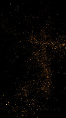 abstract dark luxury gold dust background with golden glitter shiny stars and bokeh lights and particles, holiday christmas new year vertical social media design element