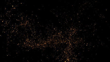 abstract dark luxury gold dust background with golden glitter shiny stars and bokeh lights and particles, holiday christmas new year social media design element