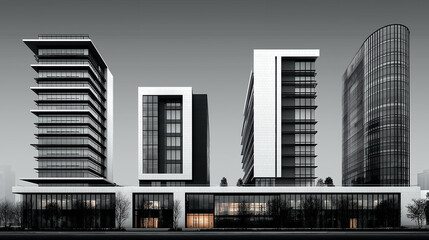 Architectural building silhouettes in side comparison showing diverse structures and urban planning concept, generated AI