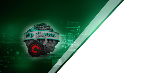 3d rendering https WWW sign near copyright protected lock