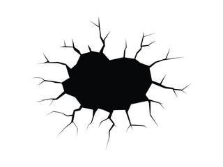 Broken cracked hole on wall silhouette, Damage fracture texture, Cracked surface hole damaged illustration with wall and ground crack texture