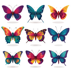 set of colorful butterflies