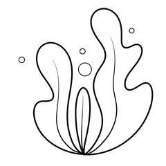 Cute seaweed under the sea black doodle outline.