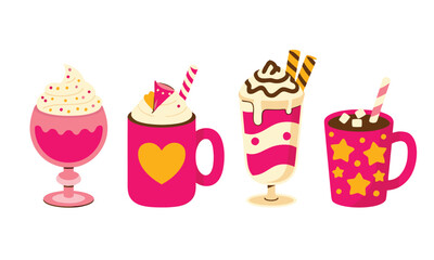 Pink and Yellow Hot Chocolate and Milkshake Drinks Set