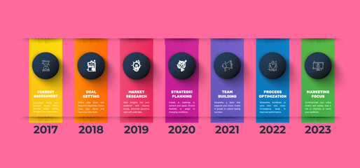 7 steps vector rectangle infographics. Business illustration with abstract background. Used for diagram, flowchart, banner, presentations, web, content, levels, chart, graphic