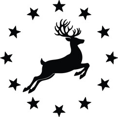 Vector reindeer silhouette jumping surrounded by stars christmas silhouette illustration © Thidul Islam