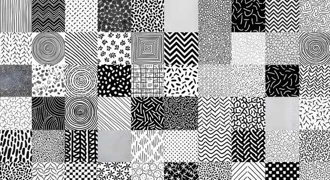 Conjunto de patrones sin costuras minimalistas simples geom&eacute;tricos dibujados a mano abstractos.