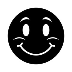 Simple Black Happy Face Emoji Icon Vector Graphic on White Background