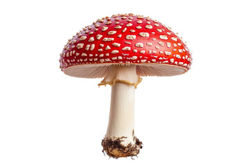 Obraz premium Red Amanita Muscaria Mushroom with White Spots Isolated on Transparent Background. Vibrant Red Fly Agaric Mushroom PNG.