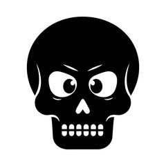 Minimalist Black Skull Icon with Expressive Angry Eyes