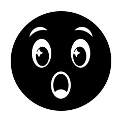 Black and White Shocked Emoji Face Icon with Wide Open Mouth