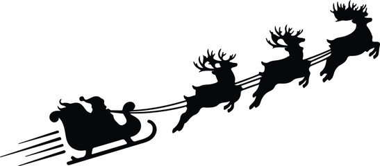 Vector Santa Claus sleigh and reindeer flying christmas silhouette illustration © Thidul Islam