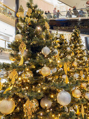 Shopping center decorated with christmas ornaments and lights