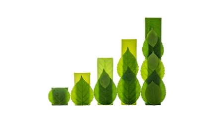 Green leaves arranged as a bar graph isolated on transparent background