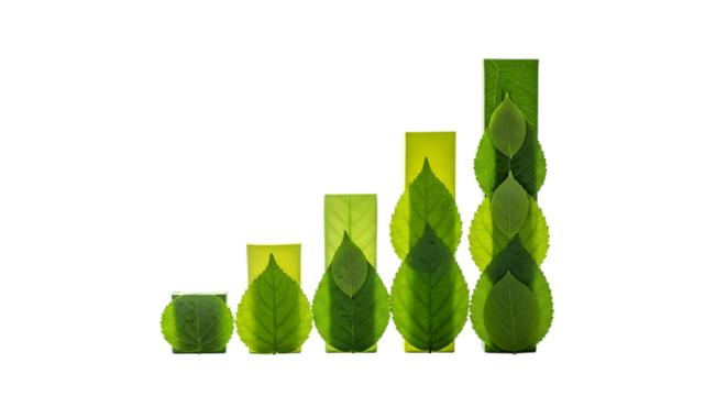 Green leaves arranged as a bar graph isolated on transparent background