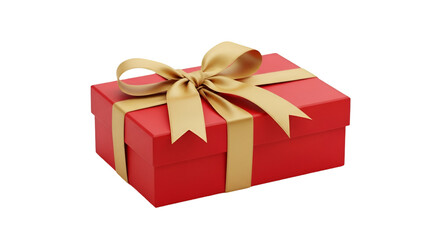 Fototapeta premium A bright red gift box tied with a golden ribbon and bow, isolated on a transparent background, perfect for celebrations and special occasions