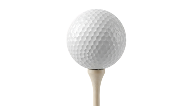 Golf ball on a tee isolated on transparent background ready for the golf course