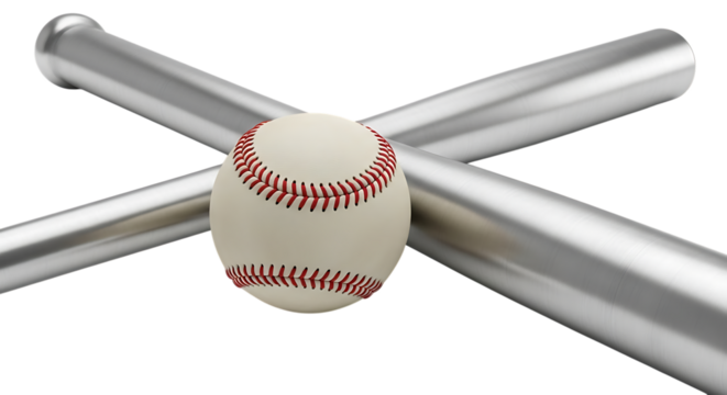 Baseball and bat isolated on transparent background, equipment for americas favorite pastime