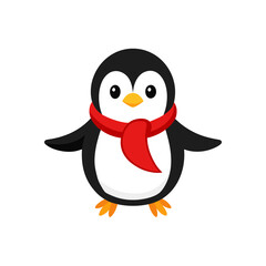 Cute cartoon penguin wearing red scarf vector illustration