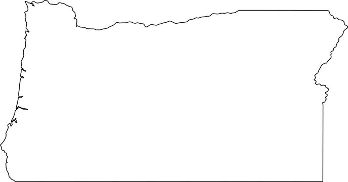 Simple vector outline map of Oregon state boundary, presented as a blank template political silhouette of the Pacific Northwest US state.