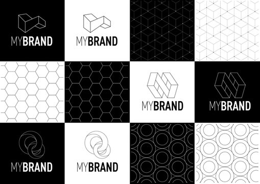 Logo collection, abstract design concept for branding with black and white pattern.