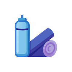 Vector illustration of yoga mat water bottle and towel for fitness and wellness
