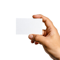 Person holds a blank card with one hand