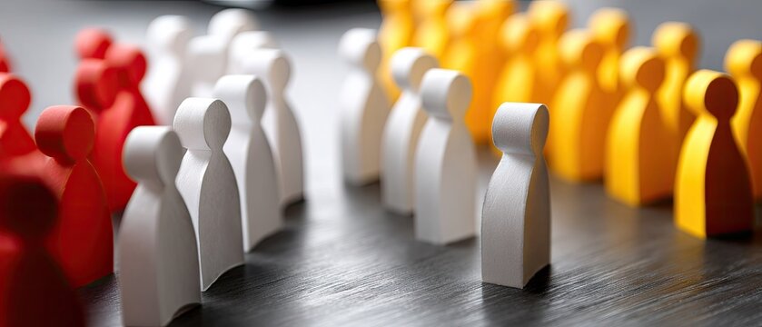 Colorful paper figures representing teamwork and collaboration in a creative setting with overlapping colors and a smooth surface