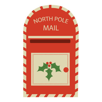 North pole Christmas mailbox illustration. Festive holiday letterbox.