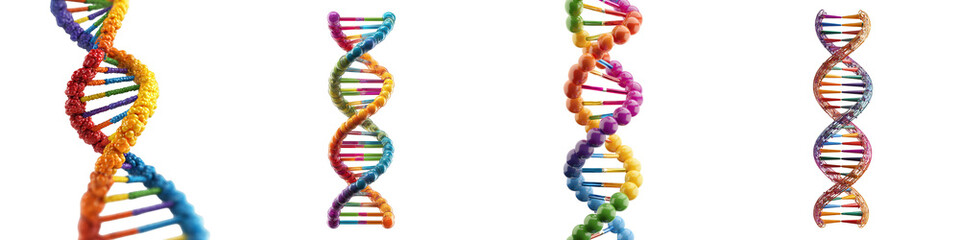 Colorful DNA double helix molecular structure with vibrant design on transparent background