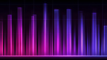 Glowing digital vertical bars display fluctuating data against a dark background