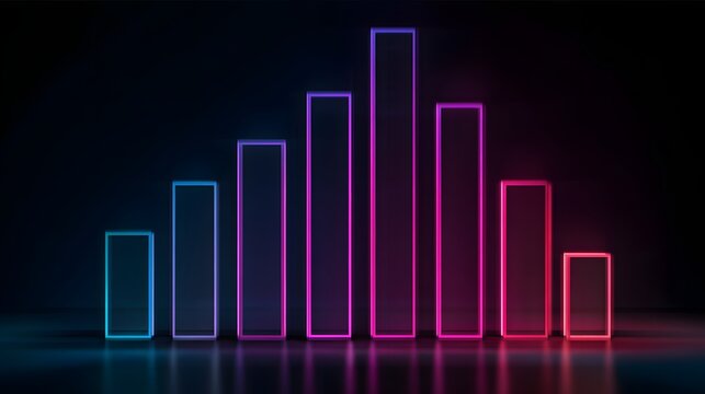Glowing neon bar chart displays data progression against a dark background