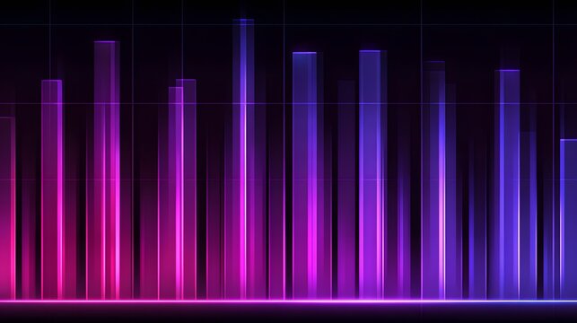 Glowing digital vertical bars display fluctuating data against a dark background - Powered by Adobe