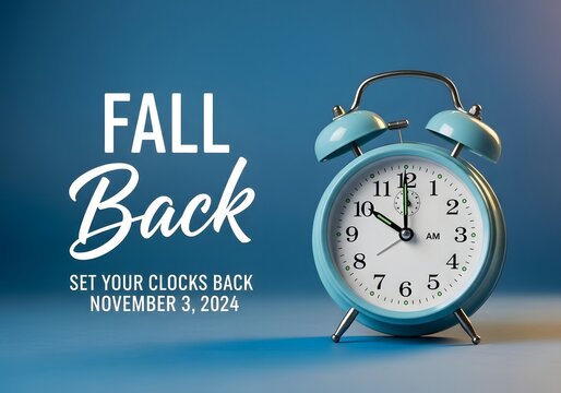 Fall back time change reminder with vintage alarm clock