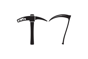 Pickaxe and Scythe Silhouette Vector Mining and Farming Tools Silhouette