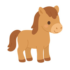Cute brown pony in soft flat style for children design, cartoon and decorative projects.