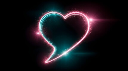 Glowing neon heart shape outlines itself with vibrant pink and cyan light trails against a dark background