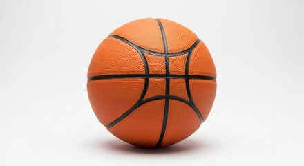 Fototapeta premium Orange basketball centered, textured surface with black line details on white