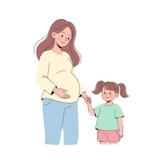 A heartwarming illustration depicting the loving bond between a pregnant mother and her joyful young daughter, eagerly anticipating a new family member