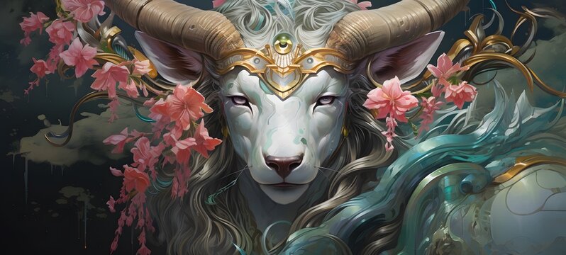 A minotaur liger dryad , a small creature made of glass that is sitting in the palm of your hand,generative AI