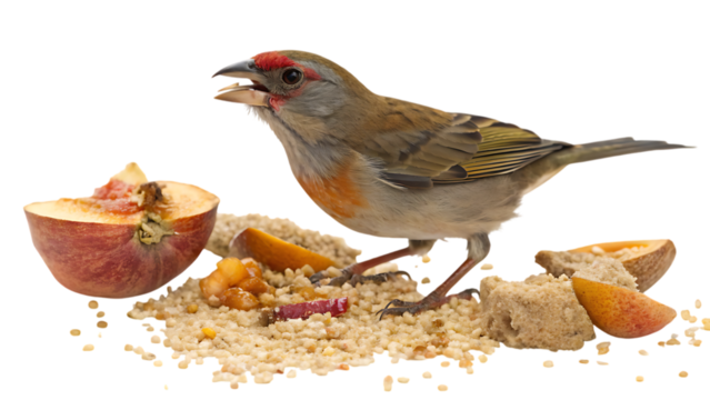 Feeding time enchanted bird delight cut out on PNG. AI GENERATED.