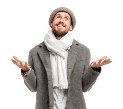 PNG Man in winter looking scarf white. - Powered by Adobe