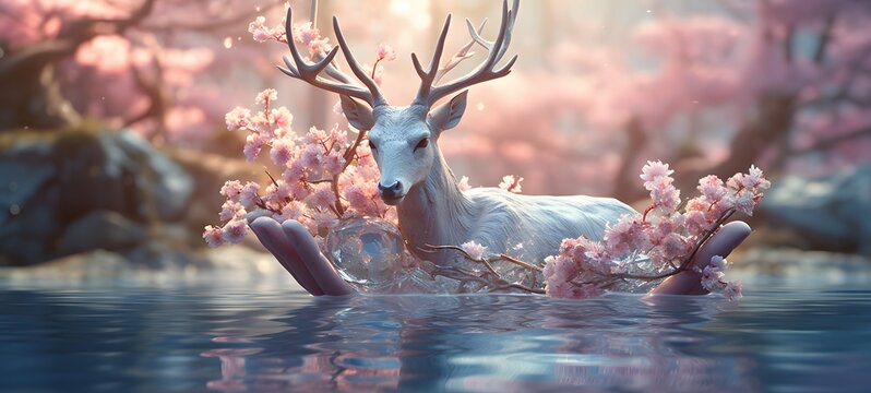 A lake , a small creature made of glass that is sitting in the palm of your hand,generative AI